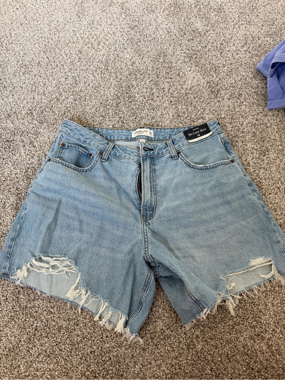 Abercrombie & Fitch light blue distressed denim shorts